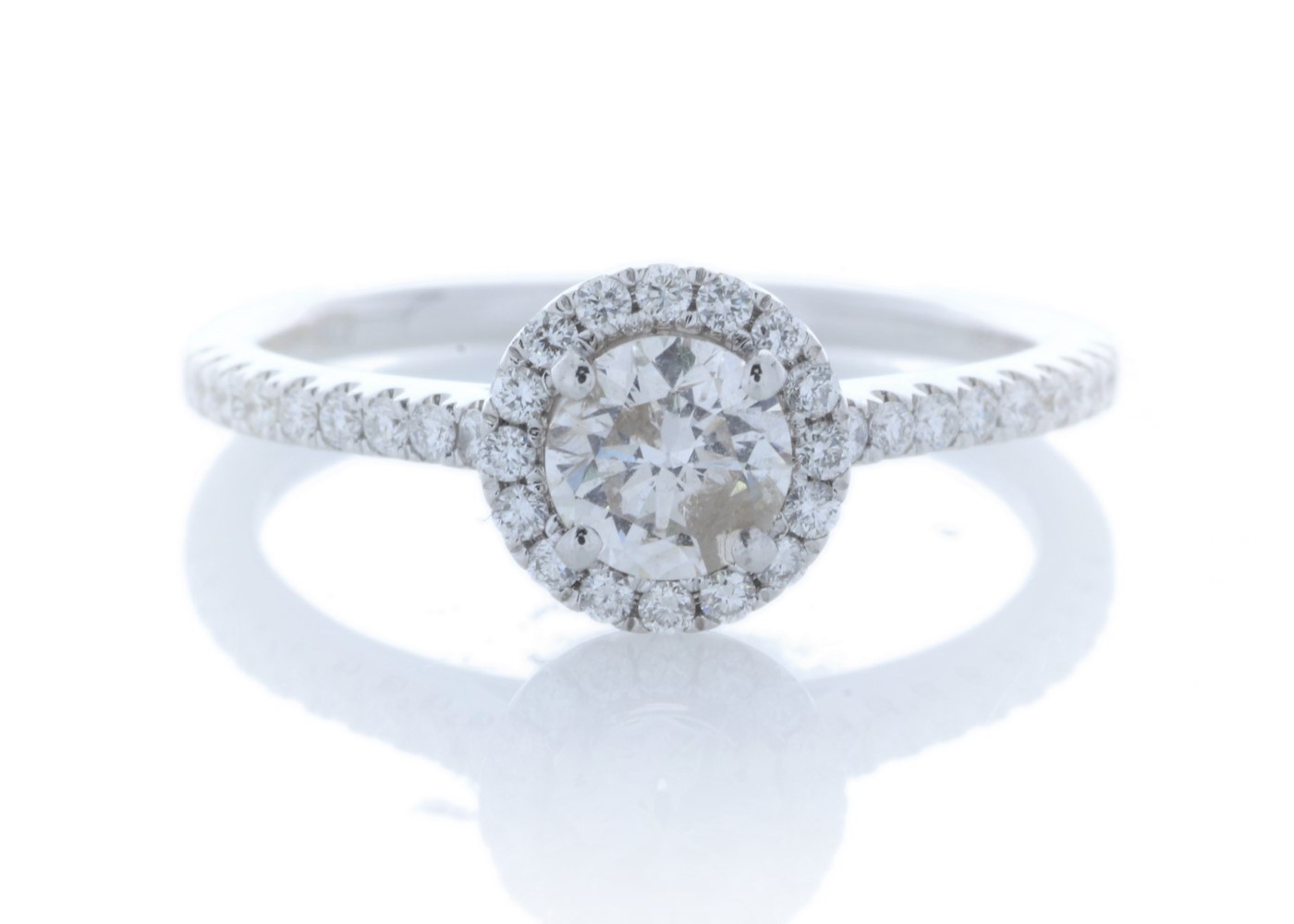 18ct White Gold Halo Set Diamond Ring 0.74 Carats