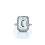 18ct White Gold Emerald Cut Halo Diamond Ring 5.85 Carats