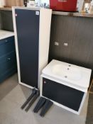 Designer Blue & White Tallboy & Two Drawer Vanity Unit RRP £1199