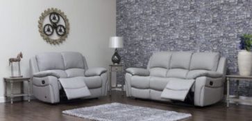 Brand new boxed Selena 3 seater Plus 2 seater in pearl grey leather