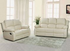 Brand new boxed 3 seater valencia cream leather manual reclining sofa