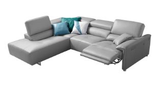 ‘BOLERO’ Corner Sofa - Electric Recliner - Light Grey Italian Leather Left Hand Chaise RRP £3999
