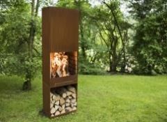 Large Steel Fire Wall, Pit, Burner. With Log Store_Rectangular_Wood Burner _AHL-CF05