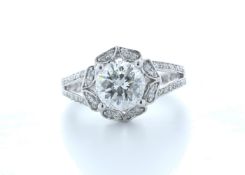 18ct White Gold Single Stone With Halo Setting Ring 2.06 (1.66) Carats