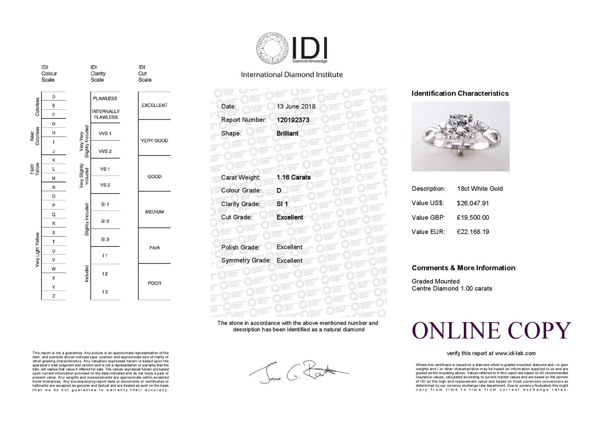 18ct White Gold Single Stone Diamond Ring With Marquise Set Shoulders (1.00) 1.16 Carats - Image 5 of 5