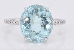 Ring - 7.22 Ct. Aquamarine , Diamonds