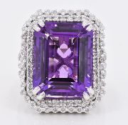 Ring - 17.10 Ct. Amethyst - 1.16 Ct Diamonds