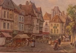 J W Milliken signed watercolour 'Town market place'