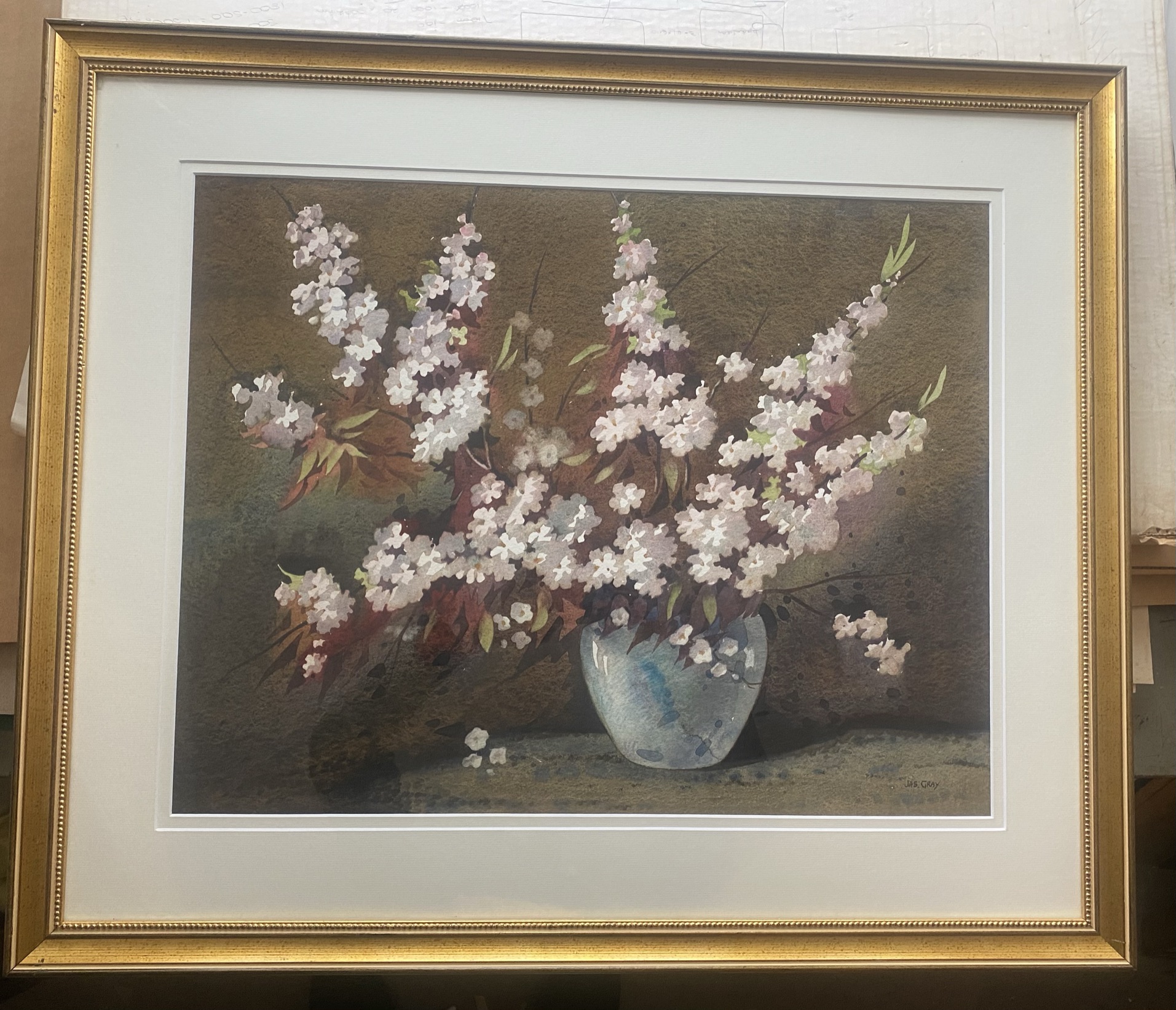 James Grey Signed watercolour still life “blossom in a vase” - Image 2 of 3
