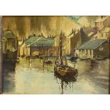 Unsigned oil painting depicting boats in the harbour