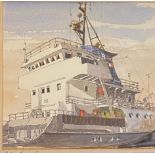 James Steel Scottish artist FL 1980's - 2010 FRTPI "MV Preston Longman Quay"