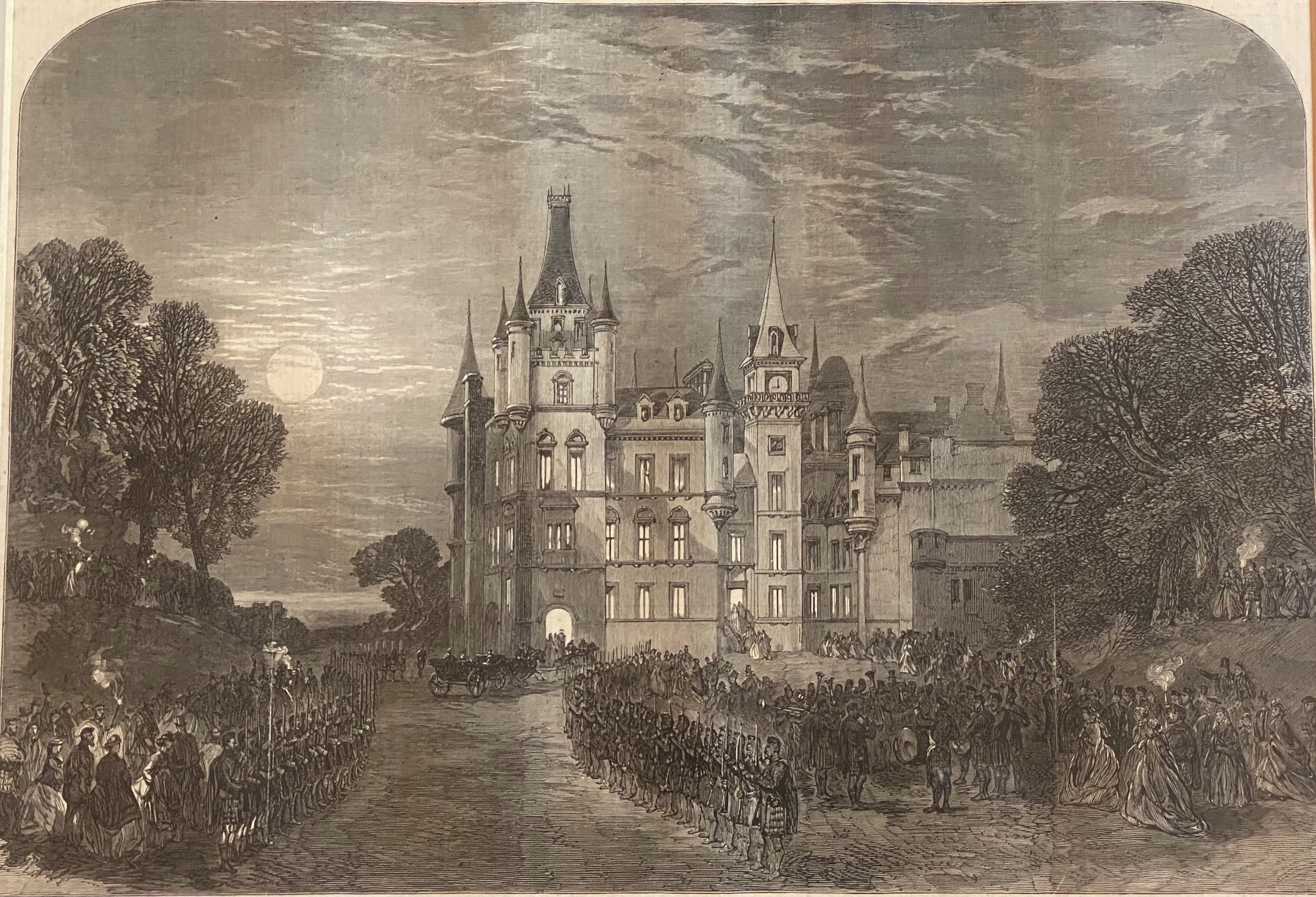 Antique print "Arrival of Prince & Princess of Wales at Dunrobin Castle" Sutherland - Image 2 of 2