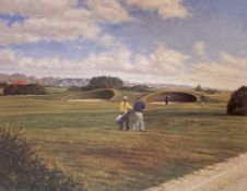 Carnoustie 14th golfing print signed A/P by Scottish artist Peter Munro