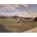 Carnoustie 14th golfing print signed A/P by Scottish artist Peter Munro