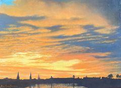 Ray Greenfield signed oil panting "Inverness skyline at dusk"
