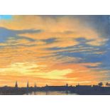 Ray Greenfield signed oil panting "Inverness skyline at dusk"