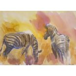 Darrel Nero (South African) signed watercolour Zebras