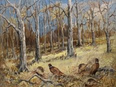 Reuben Ward Binks 1880-1950 large signed watercolour, Pheasants