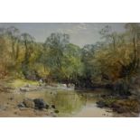 Charles Branwhite signed watercolour children playing by a stream