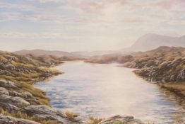 J Howard signed oil on acrylic Scottish view Qunaig at Dawn