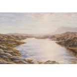J Howard signed oil on acrylic Scottish view Qunaig at Dawn