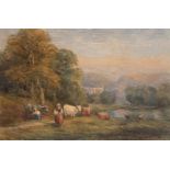 David Cox 1809-1885 British Signed watercolour “The goat herders”