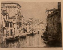 Lucien Gautier pencil signed etching Venice scene