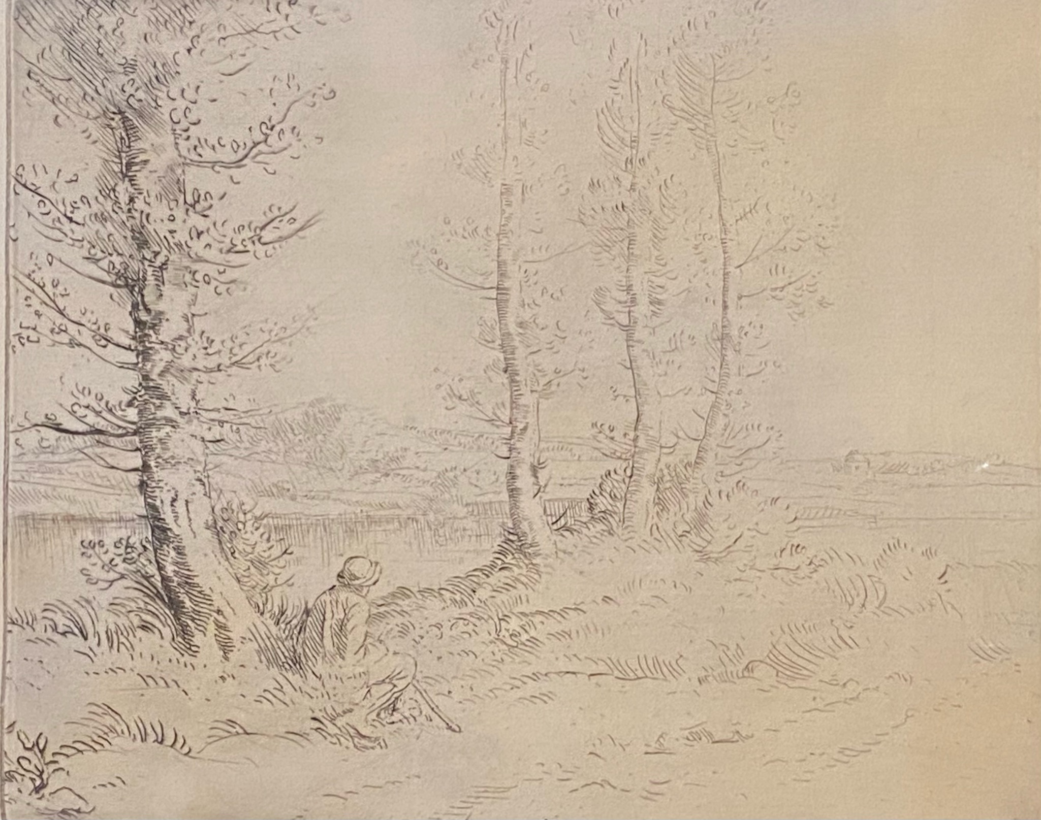 Alphonse Legros French 1837-1911 Signed etching "Along the riverbank"