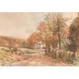 John Morris signed watercolour Autumn Pathway