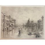 Pencil drawing Venice scene signed Morgan