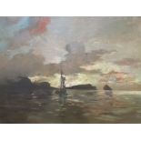 Alexander Frew (Scottish 1863-1908) signed oil painting “sunset over the shore”
