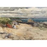 Playing in the dunes watercolour by Scottish artist John Maclauchlan Milne 1886-1957 A.R.S.A, R.S.A