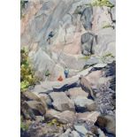 Watercolour signed G. M. Craig, (Gertrude Mary) Abseiling Nr Wales