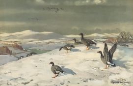 Donald Watson Print "Bean Geese in Winter Threave Castle Kirkcudbright"