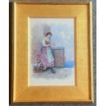 Watercolour signed Voile "The flower seller"
