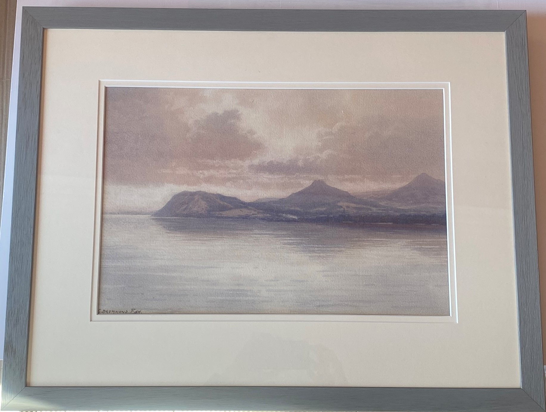 Original Signed Watercolour. Captain George Drummond Fish - Misty Morning Sugarloaf Mountain Dublin - Image 2 of 3