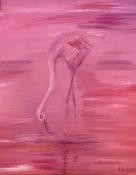 Kirsten Harris Signed oil Pink Flamingos