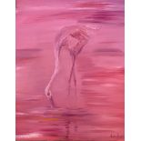 Kirsten Harris Signed oil Pink Flamingos