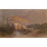 Pair of watercolours, One signed indistinctly each depicting cottages in a landscape