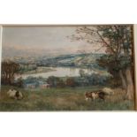 Goats grazing, St cloud overlooking Paris signed watercolour by Scottish artist David Farquharson