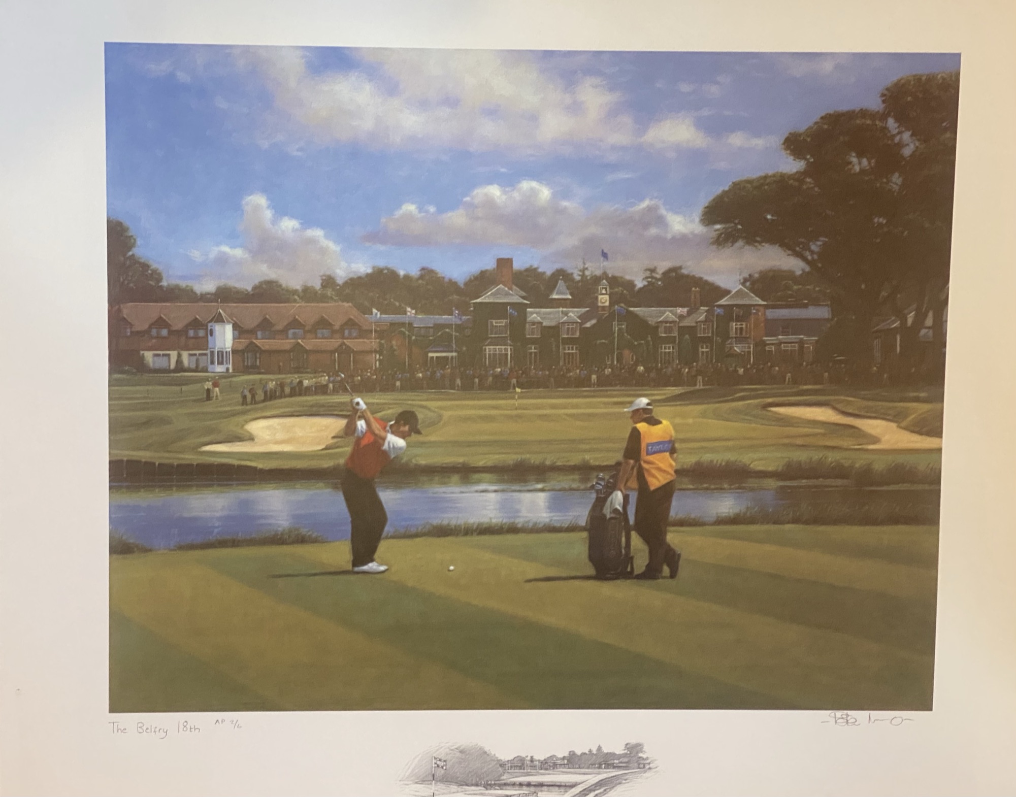 Belfrey 18th golfing print signed A/P by Scottish artist Peter Munro - Image 2 of 4