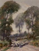 Tom Campbell 1865-1943 signed watercolour Shepherd and his flock