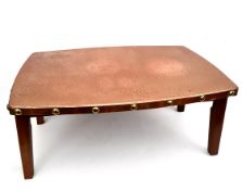 Vintage Retro Copper Topped Coffee Table with Brass Studs