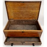 Antique Oak Wooden Tool Chest With Iron Handles