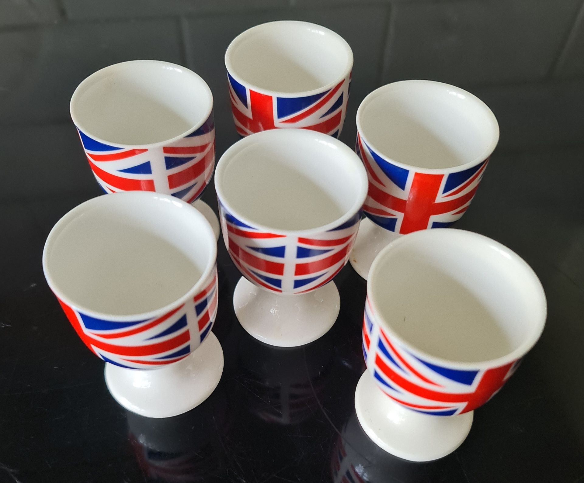 Vintage 6 Egg Cups With Union Jack Flags on Them