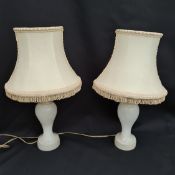 Vintage Pair of Italian Alabaster Table Lamps With Half Shades
