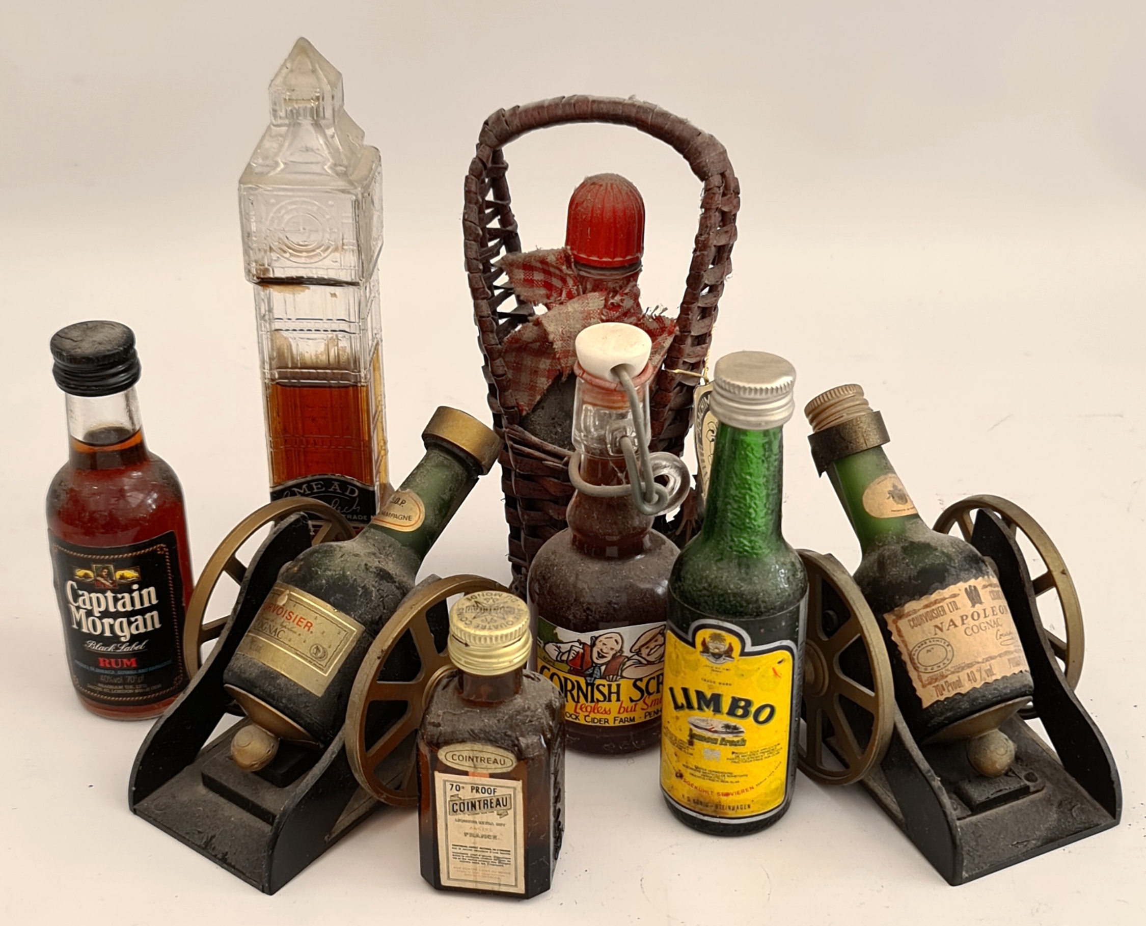 Vintage 9 x Collectable Miniature Bottles of Alcohol Includes Rum Brandy etc.