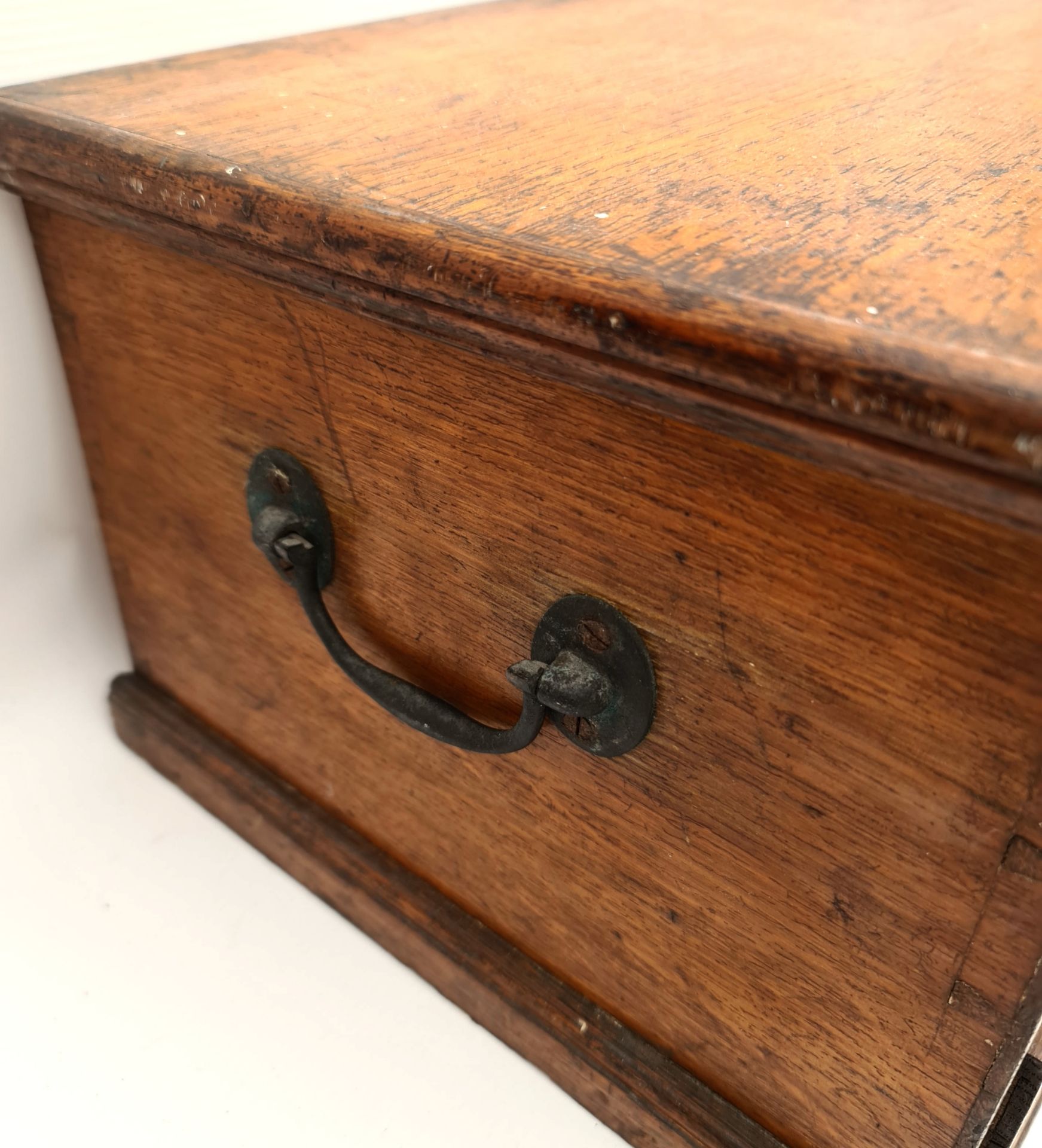 Antique Oak Wooden Tool Chest With Iron Handles - Image 3 of 3