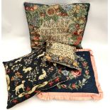 Vintage 4 x Embroidered Cushions Includes Hair & Hounds