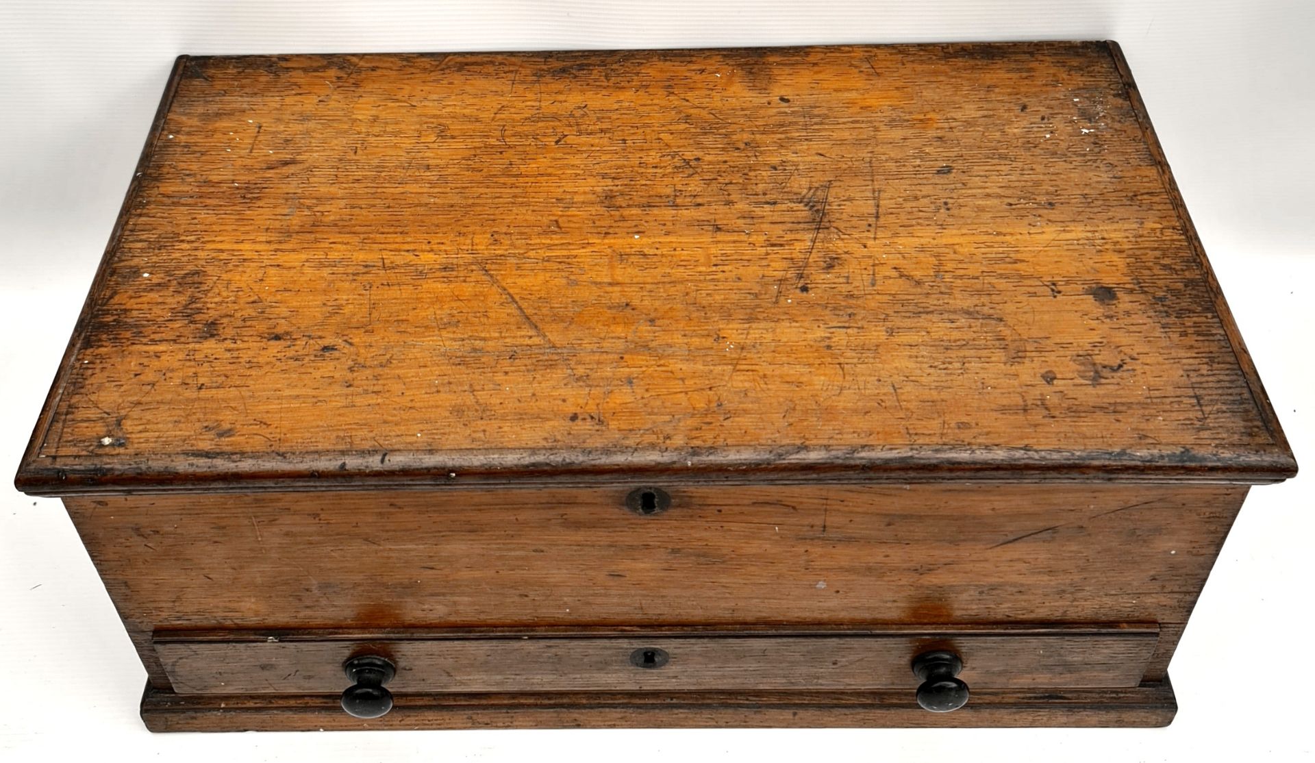 Antique Oak Wooden Tool Chest With Iron Handles - Image 2 of 3